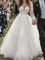 Ivory Floral Lace Long Sleeve A-Line Tulle Wedding Dress WD26051