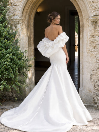Ivory Off-the-Shoulder Ruffle Mermaid Wedding Dress with Train WD26057