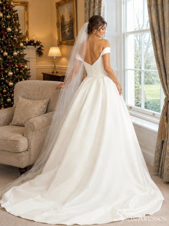 Ivory Off-the-Shoulder Sweetheart A-Line Wedding Dress with Train WD26059