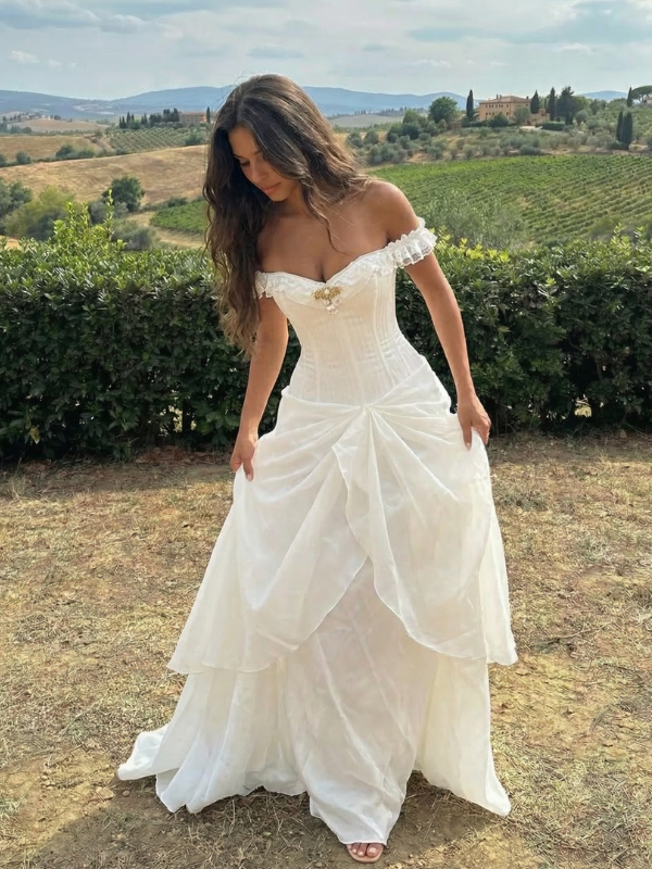 White Chiffon Overlay Prom Dress
