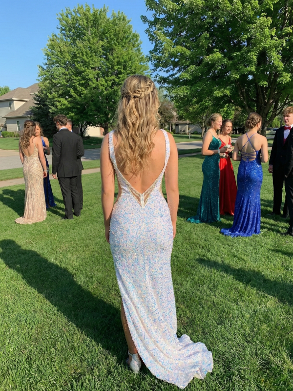 Champagne Gold Sequin Prom Dress