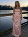 Iconic Butter Yellow Satin Prom Dress, Lace Trim Corset Gown with Slit, 26007