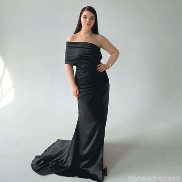 Sexy Black Mermaid One Shoulder Maxi Long Bridesmaid Dresses,Party Dress, WG1905