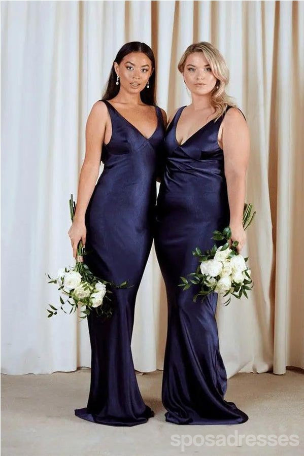 Mismatched Blue Mermaid Backless Cheap Maxi Long Bridesmaid Dresses,WG1712