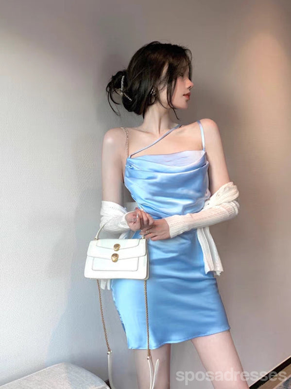 Simple Blue Sheath Spaghetti Straps Short Homecoming Dresses,Short Prom Dresses,CM952
