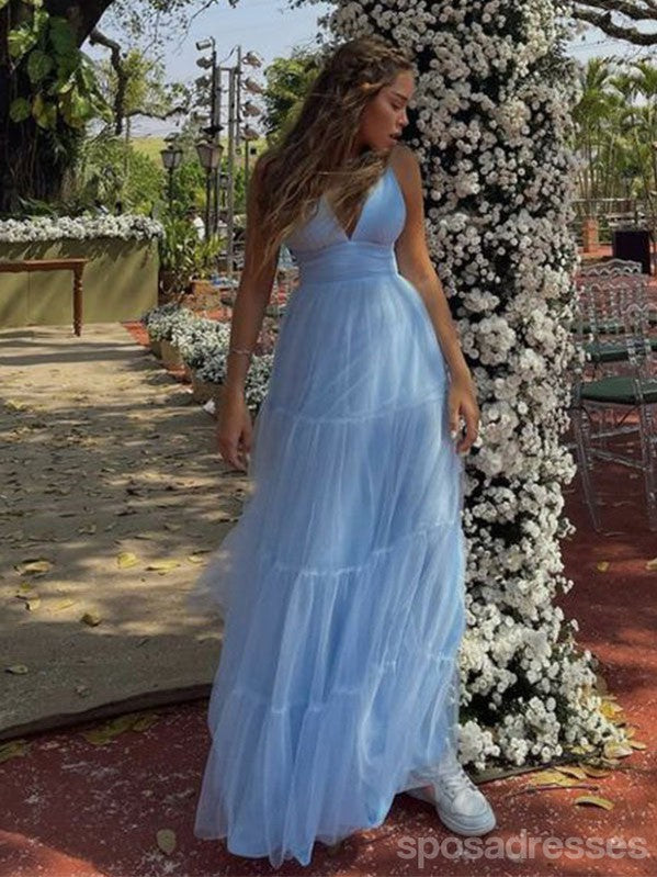 Elegant Blue A-line V-neck Long Party Prom Dresses Ideas,Evening Gowns,13793