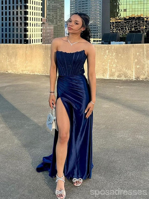 Sexy Blue Mermaid Side Slit Long Party Prom Dresses Ideas,Evening Gowns,13853