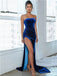 Sexy Blue Mermaid Side Slit Strapless Maxi Long Party Prom Dresses, Evening Dress,13322