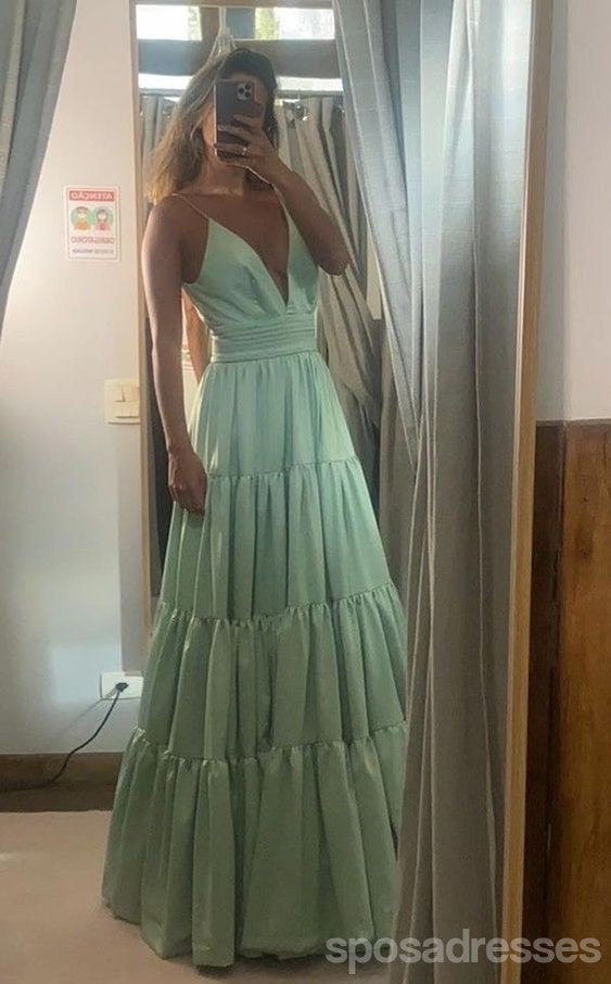 Sexy Green A-line Spaghetti Straps Long Party Prom Dresses Ideas,Evening Gowns,13771