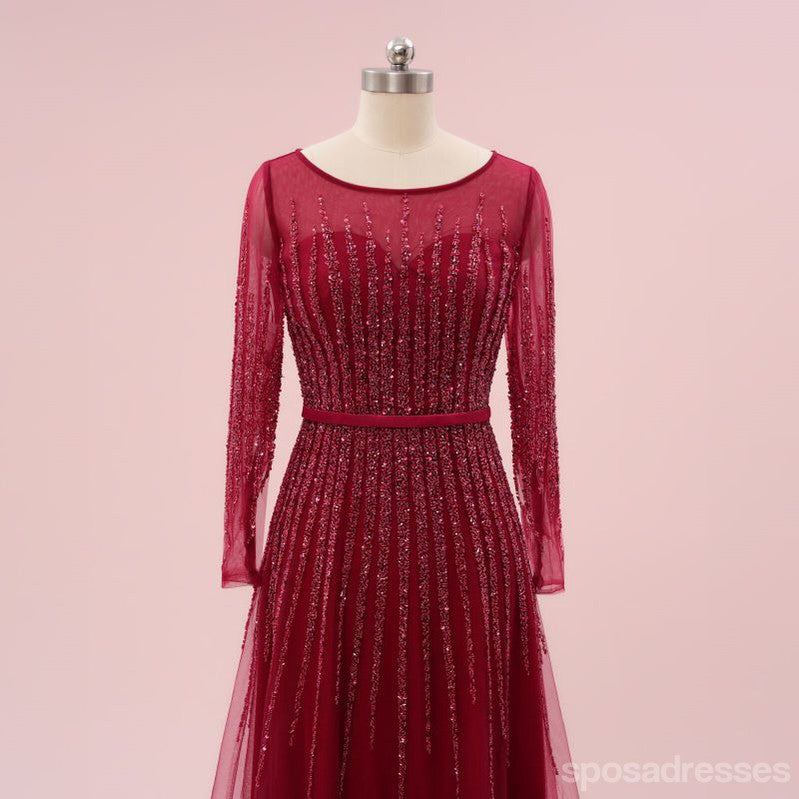 Elegant Burgundy A-line Jewel Maxi Long Party Prom Dresses,Evening Dress,13524