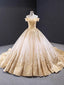 Gorgeous Champagne A-line  Off Shoulder Long Party Prom Dresses Ideas,Evening Gowns,13704