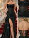 Sexy Black Sequin Prom Dress Strapless Corset High Slit Evening Gown with Lace-Up Back, 26001