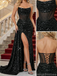 Sexy Black Sequin Prom Dress Strapless Corset High Slit Evening Gown with Lace-Up Back, 26001