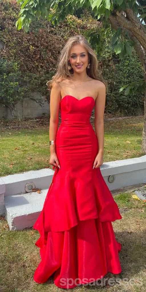 Elegant Red Mermaid Sweetheart Strapless Long Party Prom Dresses,Evening Dress,13362