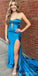 Sexy Blue Mermaid Side Slit Maxi Long Party Prom Dresses,Evening Dress,13406