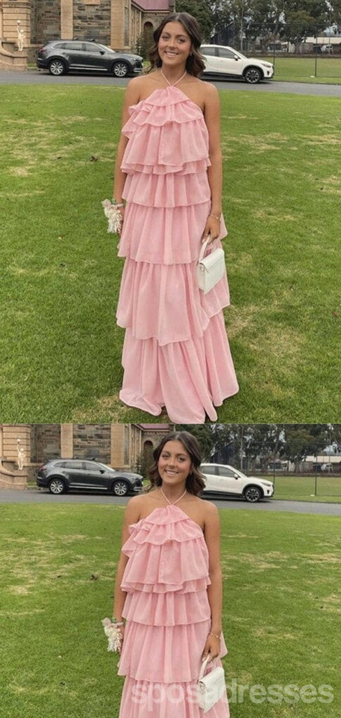 Cute Pink A-line Halter Maxi Long Party Prom Dresses,Evening Dress,13533