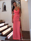 Sexy Hot Pink Mermaid Spaghetti Straps Side Slit V-neck Long Party Prom Dresses,Evening Dress,13384