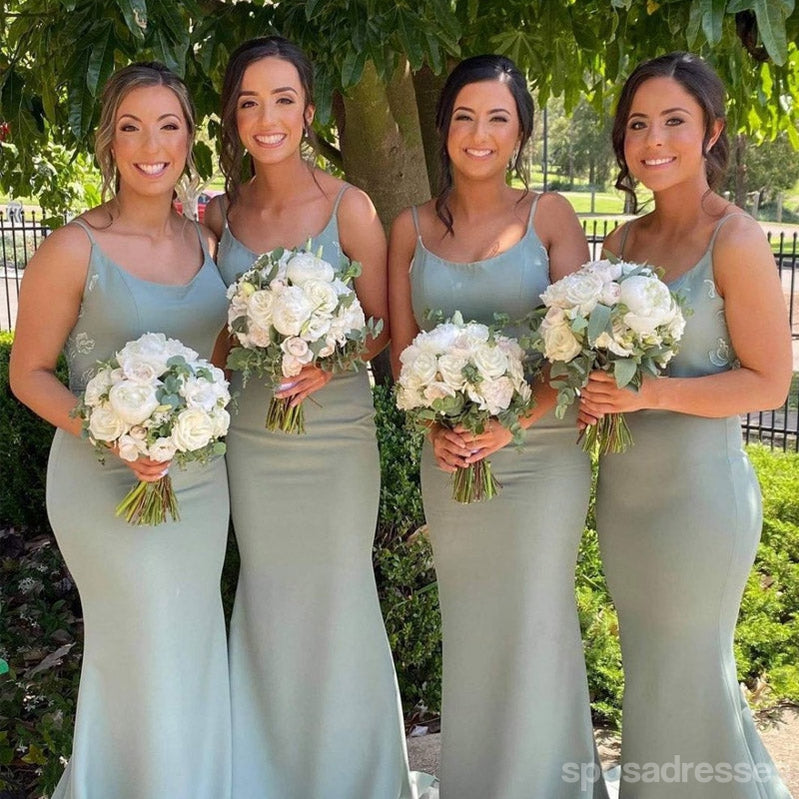 Elegant Green Mermaid Spaghetti Straps Maxi Long Wedding Guest Bridesmaid Dresses,WG1726