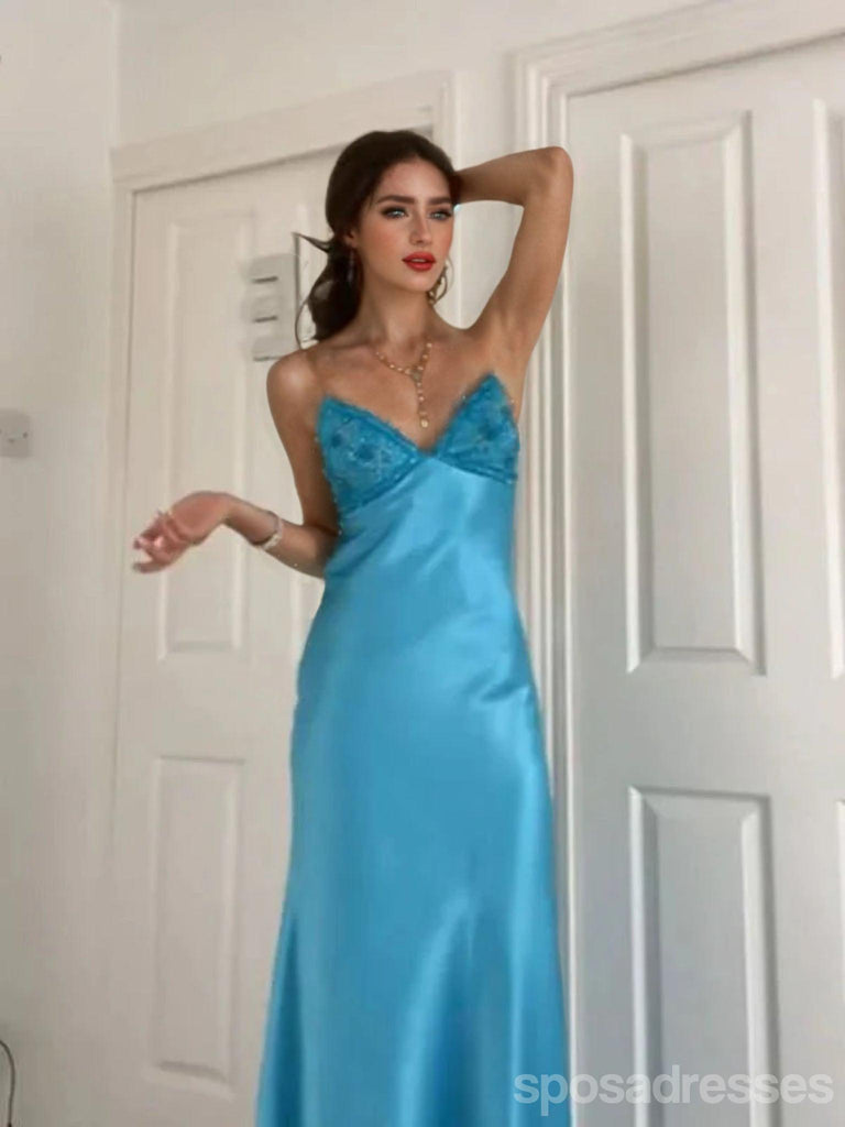 Elegant Blue V-neck Long Party Prom Dresses Ideas,Evening Gowns,13707