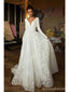 Elegant A-line V-neck Long Sleeves Maxi Long Handmade Lace Wedding Dresses,WD820
