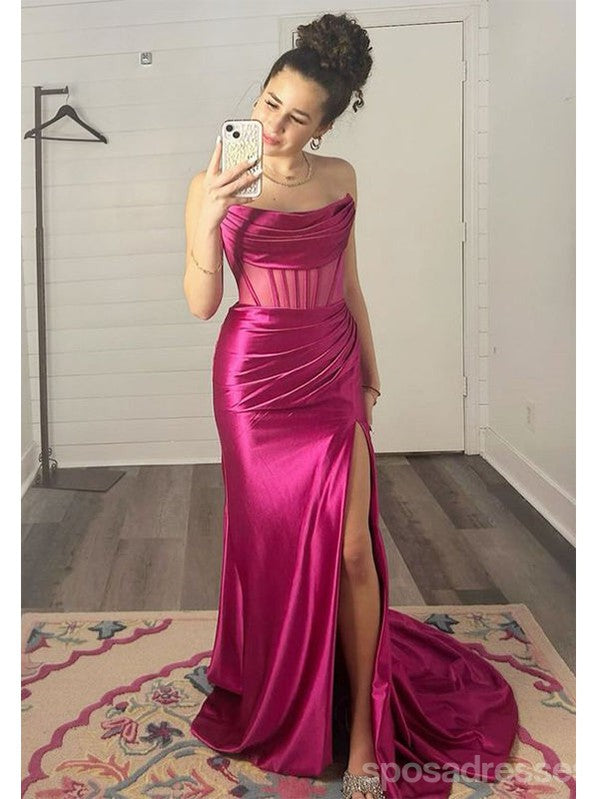 Sexy Mermaid Side Slit Strapless Maxi Long Party Prom Dresses,Evening Dress,13473