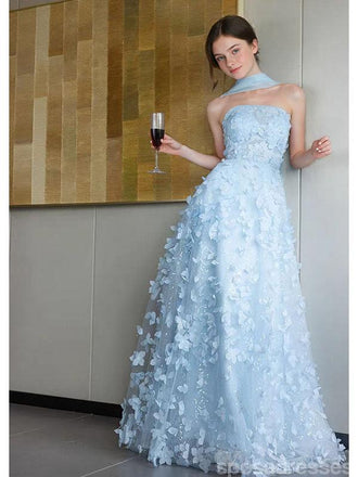 Gorgeous Blue A-line Floral Long Party Prom Dresses Ideas,Evening Gowns,13901