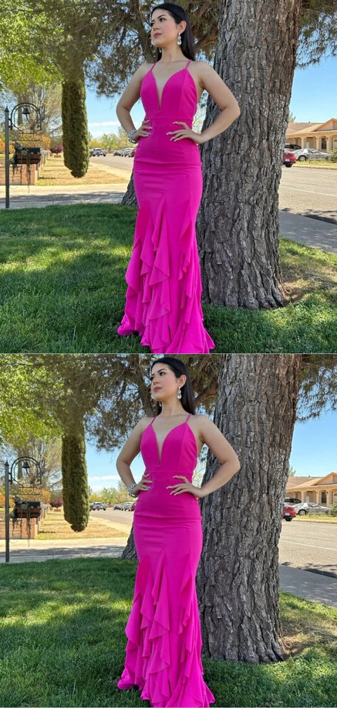 Sexy Hot Pink Mermaid Long Party Prom Dresses Ideas,Evening Gowns,13777