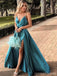Sexy Green A-line Spaghetti Straps V-neck Maxi Long Party Prom Dresses,Evening Dress,13512