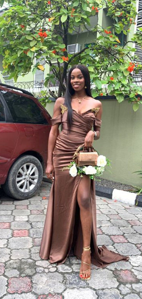 Sexy Chocolate Mermaid Off Shoulder Maxi Long Bridesmaid Dresses For Wedding Party,WG1825