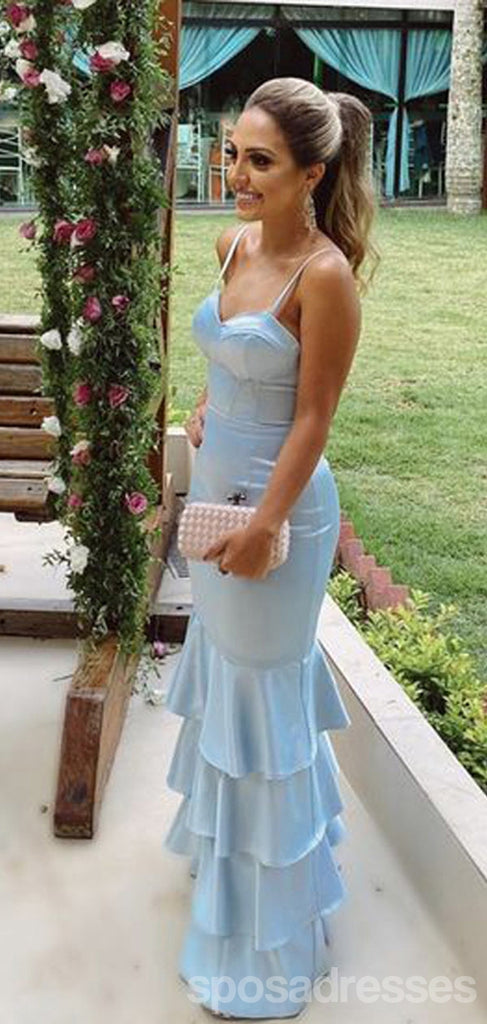 Sexy New Arrival Blue Spaghetti Straps Sheath Maxi Long Party Prom Dresses ,13302