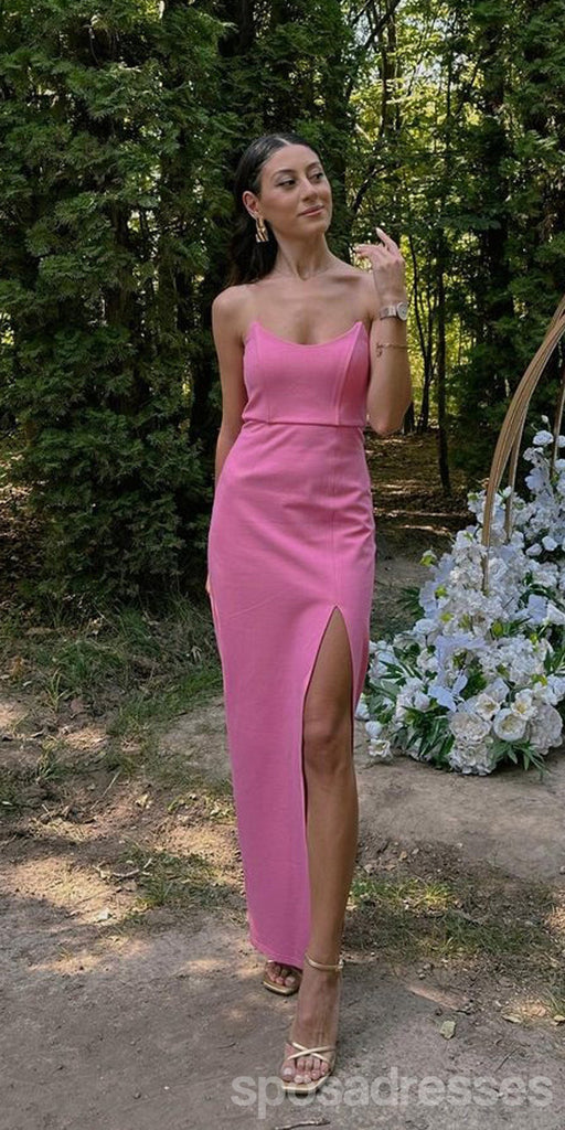 Elegant Pink Sheath Strapless Side Slit Long Party Prom Dresses,Evening Dress,13392