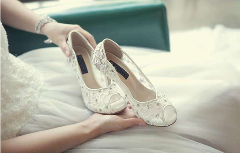 Fashion Fish Toe Ivory Lace High Heels Wedding Bridal Shoes, S013