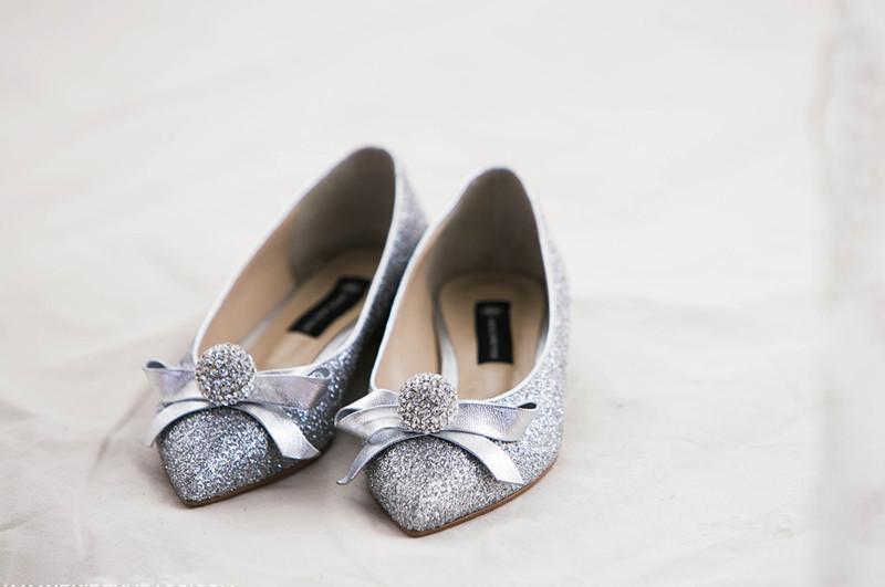 Fashion Women Flat Pointed Toe Lace Sequin Wedding Bridal Shoes, S008