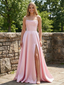 Ethereal Blush Satin Prom Dress Strapless Draped Corset A-Line Gown with Slit, 26006