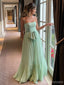 Elegant Green A-line Spaghetti Straps Maxi Long Party Prom Dresses,Evening Dress,13484