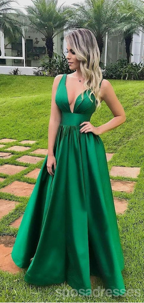 Sexy Green A-line Deep V-neck Maxi Long Party Prom Dresses,Evening Dress,13425