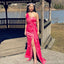 Sexy Hot Pink Mermaid One Shoulder Side Slit Maxi Long Bridesmaid Dresses,WG1774
