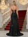 Sexy Black Sequin Prom Dress Strapless Corset High Slit Evening Gown with Lace-Up Back, 26001