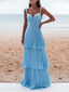 Elegant A-line V-neck Blue Maxi Long Party Prom Dresses Online,13341
