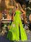 Popular Lime Green Strapless Side Slit Maxi Long Party Prom Dresses,Evening Dress,13420