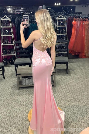 Sexy Pink Mermaid Spaghetti Straps V-neck Maxi Long Party Prom Dresses,Evening Dress,13429