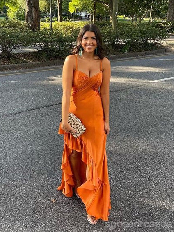 Sexy Orange Sheath Spaghetti Straps V-neck Party Prom Dresses,Evening Dress,13366
