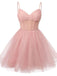 Cute Pink A-line Spaghetti Straps Mini Short Prom Homecoming Dresses,Party Dress,CM1001