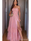Elegant Gummy Pink A-line Side Slit Strapless Long Party Prom Dresses,Evening Dress,13363