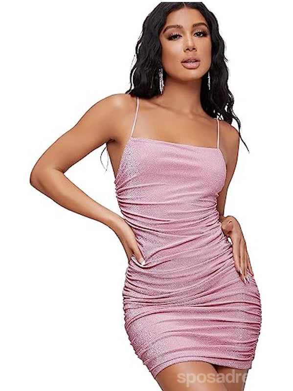 Sparkly Pink Sheath Spaghetti Straps Short Homecoming Dresses,Short Prom Dresses,CM950