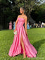 Pink A-line Strapless Side Slit Maxi Long Party Prom Dresses,Evening Dress,13349