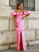 Elegant Gummy Pink Side Slit Off Shoulder Long Party Prom Dresses,Evening Dress,13365
