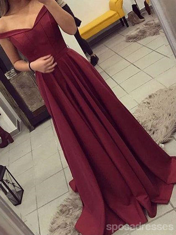 inexpensive formal dresses Off Shoulder Maroon Backless Evening Prom Dresses, Long Cheap Party Pr – SposaDresses