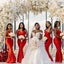 Sexy Red Mermaid Spaghetti Straps V-neck Maxi Long Bridesmaid Dresses,WG1716