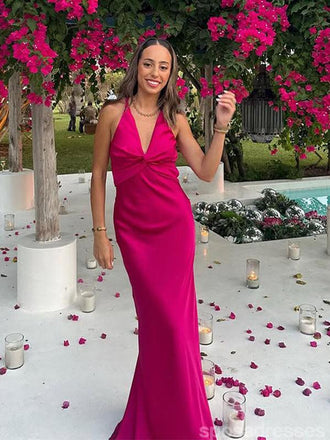 Sexy Red Mermaid Halter V-neck Long Party Prom Dresses Ideas,Evening Gowns,13891